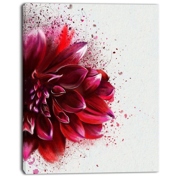 DesignArt Dark Red Watercolor Rose Flower On Canvas Print